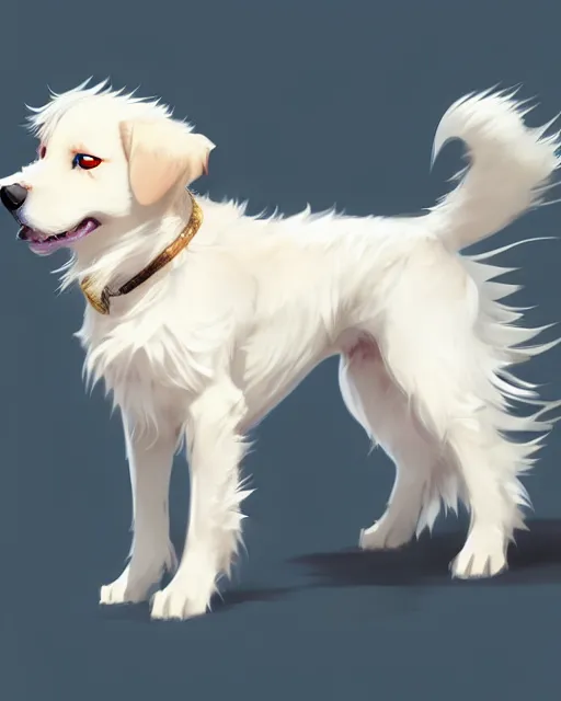 Prompt: character concept art of an anime white golden retriver | | cute - face, fine details by stanley artgerm lau, wlop, rossdraws, james jean, andrei riabovitchev, marc simonetti, and sakimichan, tranding on artstation