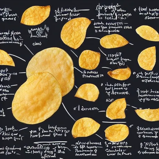 Prompt: secret recipe for the world's tastiest potato chips, detailed drawing, diagram, plans, ingredients, highly detailed