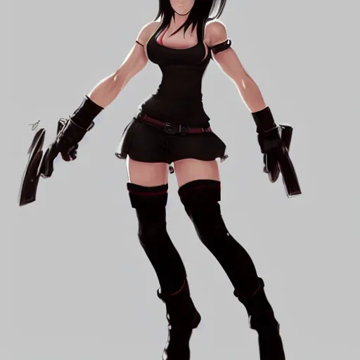 Image similar to concept art of older tifa lockhart, full body, trending on artstation