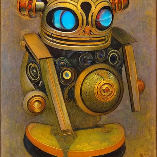 Prompt: ornate mechanical robot cat, by annie swynnerton and diego rivera and nicholas roerich, symbolist, dramatic lighting, elaborate geometric ornament, art brut, soft cool colors, smooth, sharp focus, extremely detailed, adolf wolfli and ( donato giancola )