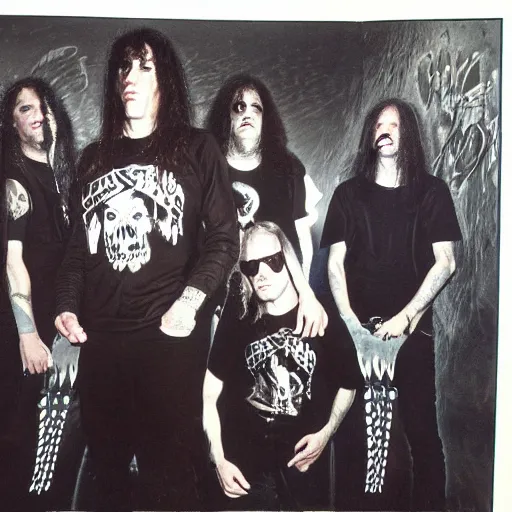 Image similar to 1 9 8 0 s death metal band promo photo, fine detailed, photorealistic, portrait