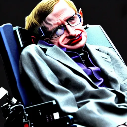 Prompt: ' stephen hawking playing the joker in the latest batman. the joker played by stephen hawking