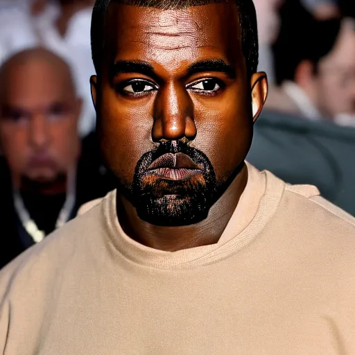 Image similar to photo of kanye west looking disgusted, detailed face, staring in the camera, hd