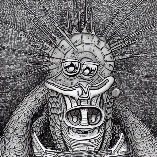 Image similar to detailed realistic illustration of spongebob, in the style of h r giger and moebius and wayne barlowe