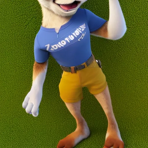 Prompt: 3 d render, portrait, mid shot, anthropomorphic mouse, female, blond furr, blue eyes, wearing denim short shorts and a off yellow tank top shirt, solo, in the style of zootopia