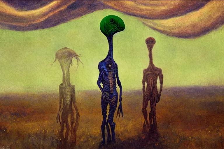 Image similar to a tall terrifying alien. in the style of american impressionism painting.