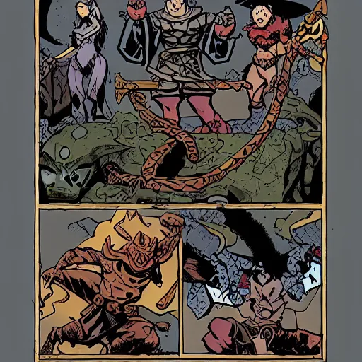 Prompt: Dungeons and Dragons, in the style of Mike Mignola.