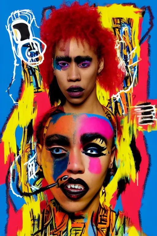 Image similar to cyborg doja cat in the style of jean michel basquiat