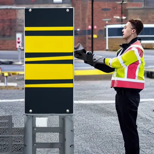 Prompt: a detective inspecting an A-profile traffic barrier