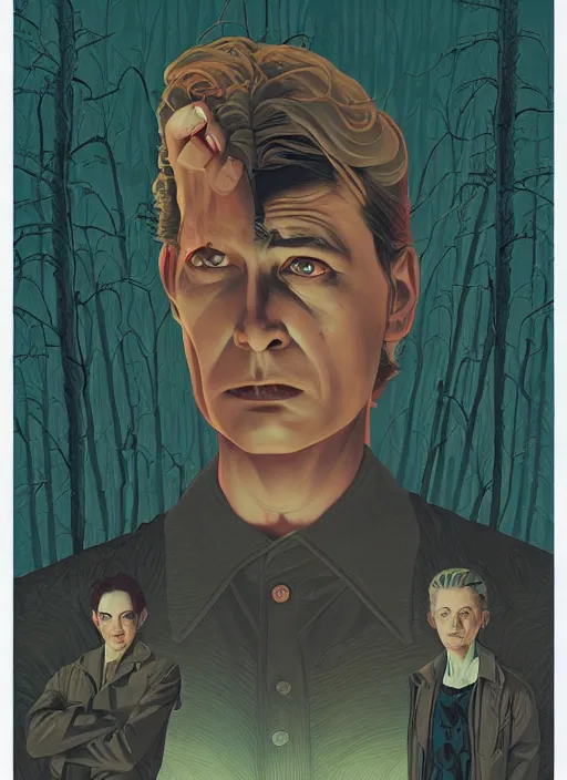 Image similar to Twin Peaks poster artwork by Michael Whelan and Tomer Hanuka, Karol Bak of portrait of teenage dream, from scene from Twin Peaks, clean, simple illustration, nostalgic, domestic