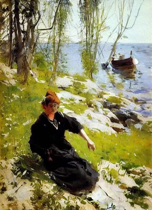 Image similar to a portrait of a character in a scenic environment by anders zorn * *