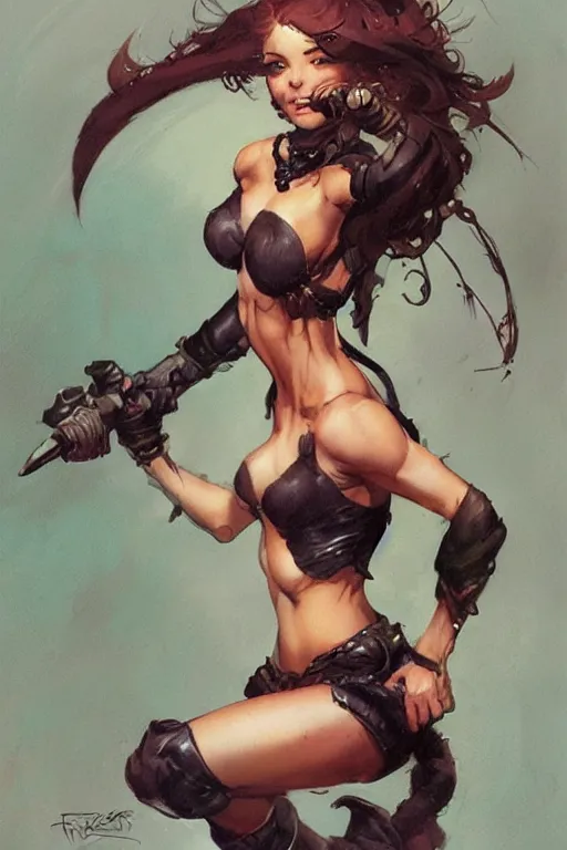 Image similar to a portrait of a cute fantasy girl by Frank Frazetta and ross tran