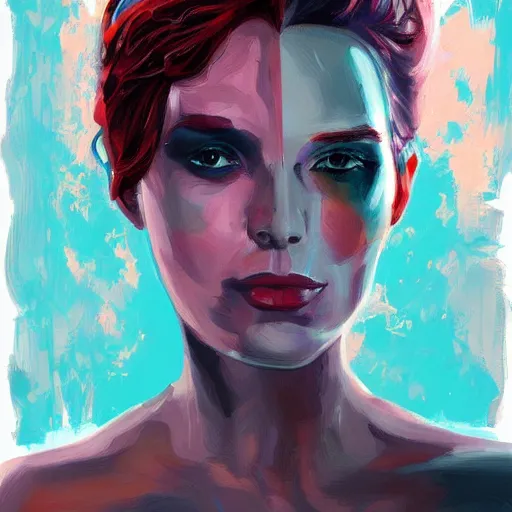 Prompt: woman portrait made out of paint, beautiful, cyborg, comic book art, time travel 🧭