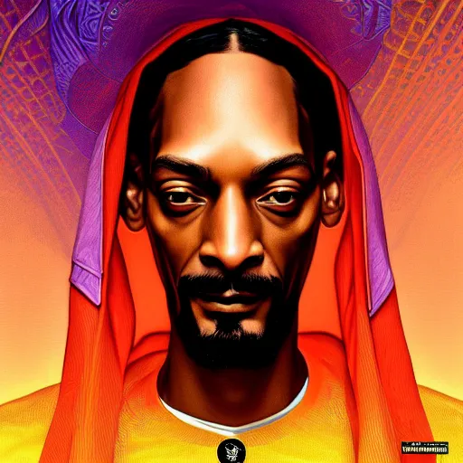 Prompt: symmetry portrait of snoop dogg, intricate, elegant, highly detailed, digital painting, artstation, concept art, smooth, sharp focus, illustration, art by artgerm and greg rutkowski and alphonse mucha