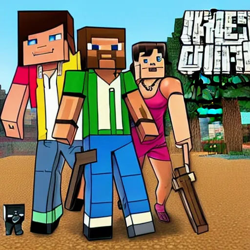 Image similar to minecraft steve in gta v cover art, loading screen, art by stephen bliss