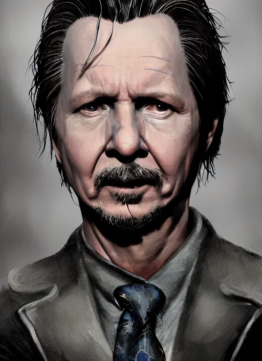 Image similar to A fantasy comic book style portrait painting of Gary Oldman as a wizard in dark castle setting, unreal 5, DAZ, hyperrealistic, octane render, RPG portrait, dynamic lighting