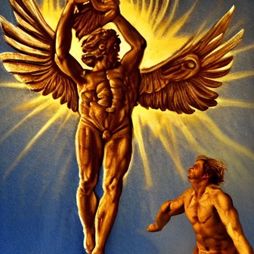 Image similar to icarus and sun, hyperrealistic