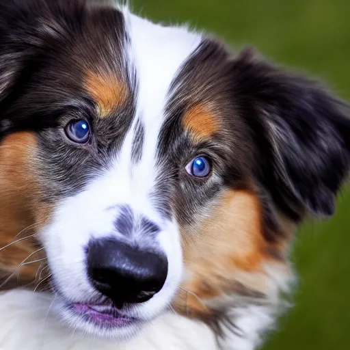 Prompt: photo of an Australian Shepherd with cool blue eyes, award winning photography