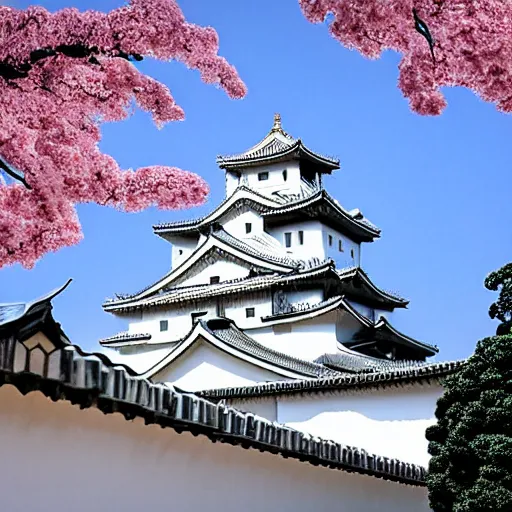 Prompt: himeji castle, japanese white castle on a bright day by bardley noah