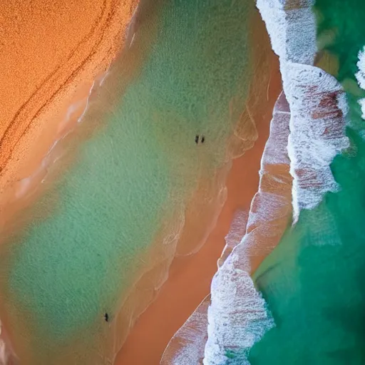 Image similar to Arial shot of a beach with orange sand and a sea of purple