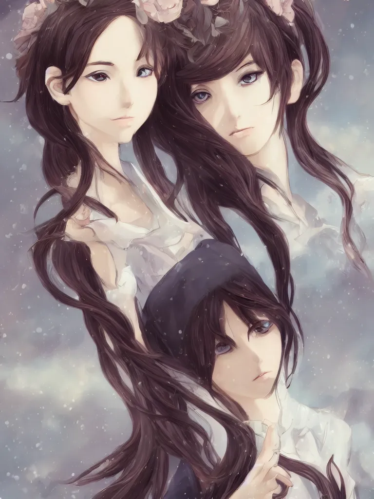 Image similar to beautiful girl digital art long hair baroque makoto shinkai style