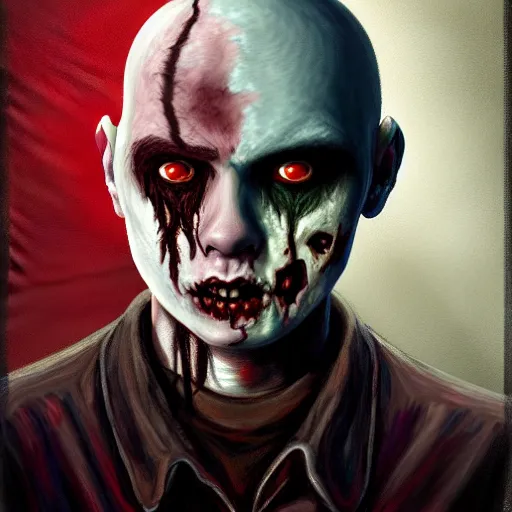 Image similar to color head portrait of young and youthful billy corgan as a zombie, 7 days to die zombie, gritty background, fine art, award winning, intricate, elegant, sharp focus, cinematic lighting, digital painting, 8 k concept art, art by michael hussar, art by brom, art by guweiz and z. w. gu, 8 k