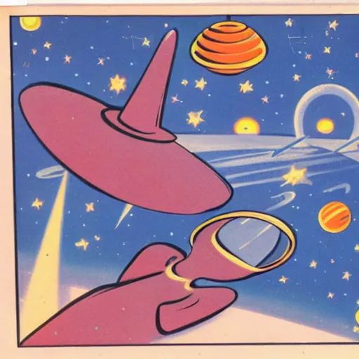 Prompt: Liminal space in outer space, Old 50s cartoon