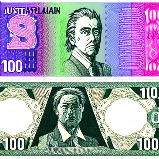 Image similar to australian $ 1 0 0 note, manga style