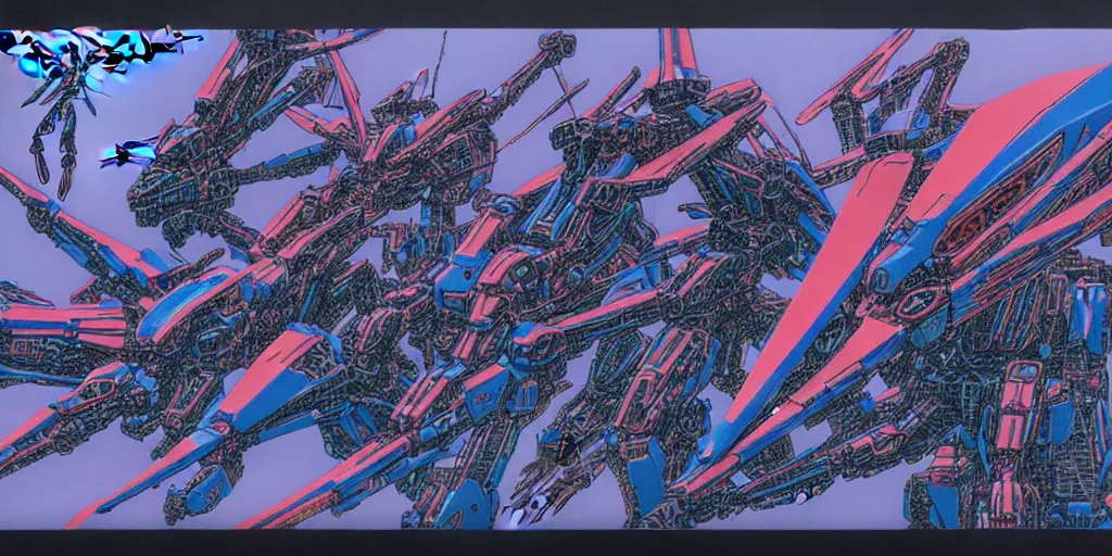 Image similar to risograph rendition of extremely - detailed black gigantic evangelion - like dragonfly mecha with a lot of blue children heads on it, ominous, intricate complexity, dramatic, epic composition, atmospheric, painting by moebius