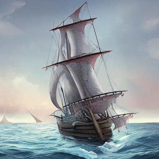 Prompt: a sea monster shape like a sailing ship, highly detailed, digital painting, smooth, sharp focus, illustration, artstation