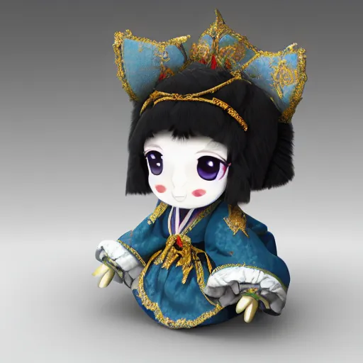 Image similar to cute fumo plush of a courtesan girl from the court of her high imperial majesty of the heavens, stylized brdf, vray