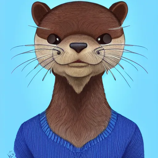 Prompt: portrait of an anthropomorphic otter in a blue sweater, artstation, furry furaffinity