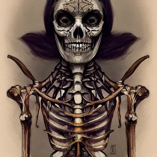 Prompt: “a grinning skeleton who has come to life, egyptian motifs, spooky scary skeleton come to life, D&D, fantasy, intricate, cinematic lighting, highly detailed, digital painting, artstation, concept art, smooth, sharp focus, illustration, art by Artgerm and Greg Rutkowski and Alphonse Mucha”
