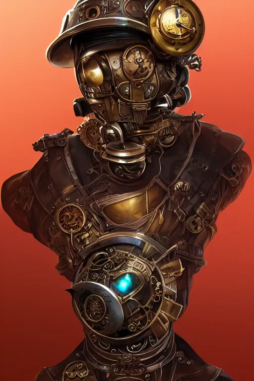 Image similar to steampunk helmet fantasy art mask robot ninja stylized digital illustration sharp focus, elegant intricate digital painting artstation concept art global illumination ray tracing advanced technology chaykin howard and campionpascale and cooke darwyn and davis jack