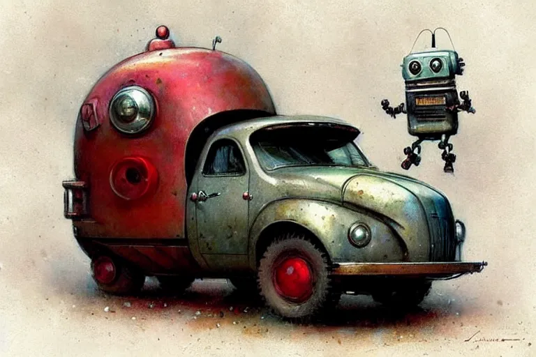 Image similar to adventurer ( ( ( ( ( 1 9 5 0 s retro future robot android fat rat truck. muted colors. ) ) ) ) ) by jean baptiste monge!!!!!!!!!!!!!!!!!!!!!!!!! chrome red