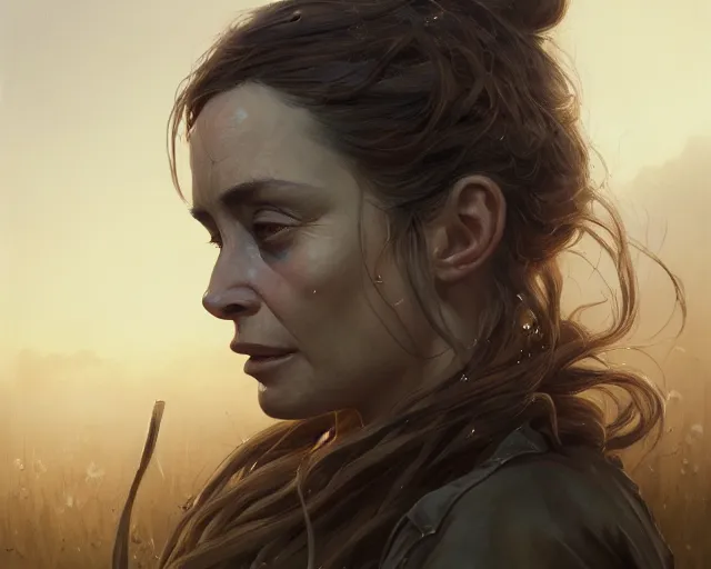 Image similar to highly detailed portrait of emmanuelle beart, in the walking dead, stephen bliss, unreal engine, fantasy art by greg rutkowski, loish, rhads, ferdinand knab, makoto shinkai and lois van baarle, ilya kuvshinov, rossdraws, tom bagshaw, global illumination, radiant light, detailed and intricate environment