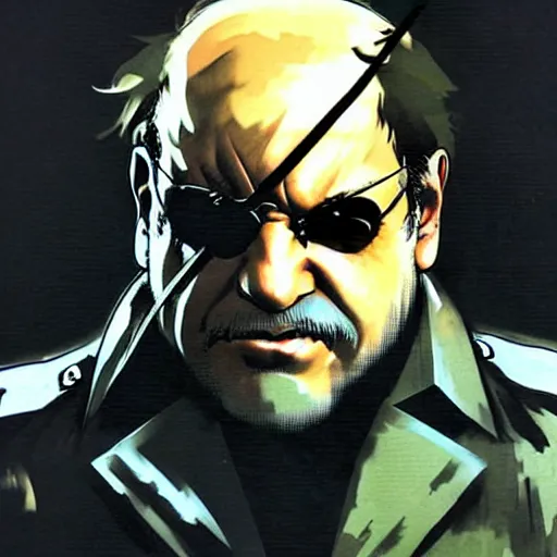 Image similar to beautiful video - game concept art of danny devito from metal gear solid, by yoji shinkawa