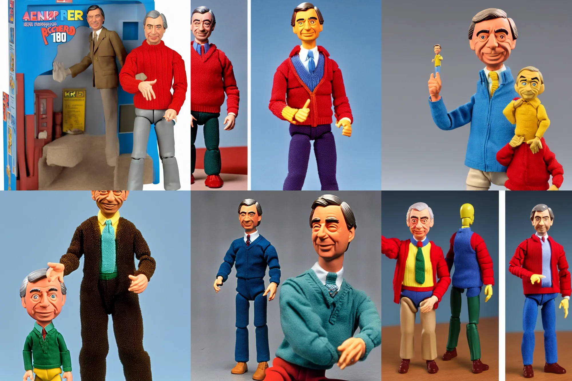 Prompt: Fred Rogers as a 1980's Kenner style action figure, 5 points of articulation, full body, 4k, highly detailed