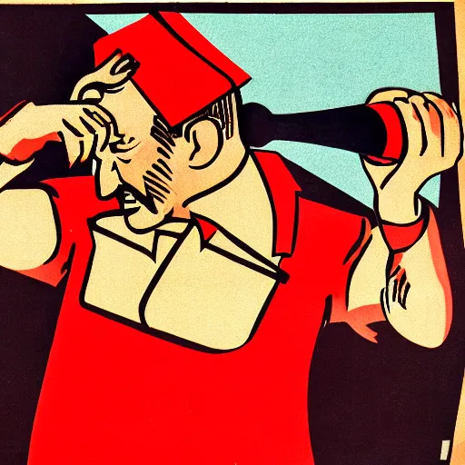 Image similar to communist man drinking champagne, soviet propaganda style