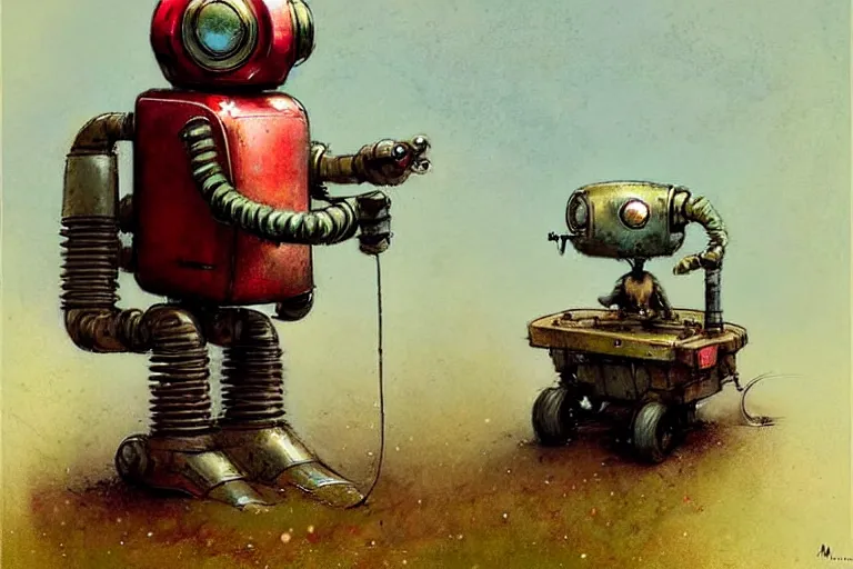 Image similar to adventurer ( ( ( ( ( 1 9 5 0 s retro future robot mouse android digging machine. muted colors. ) ) ) ) ) by jean baptiste monge!!!!!!!!!!!!!!!!!!!!!!!!! chrome red