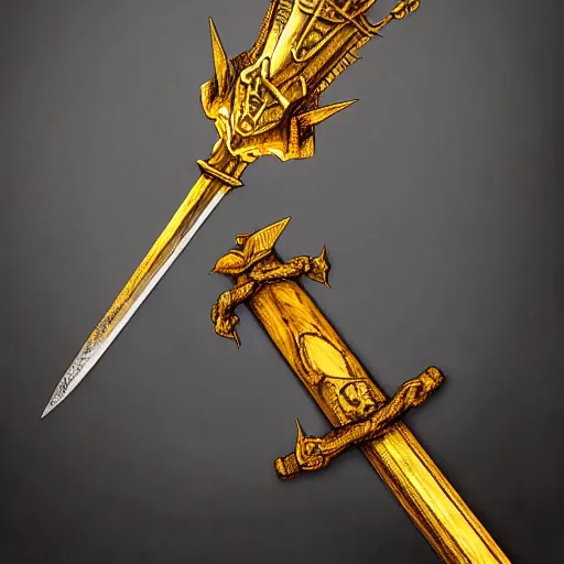 Image similar to a fantasy portrait of a giant golden sword weapon