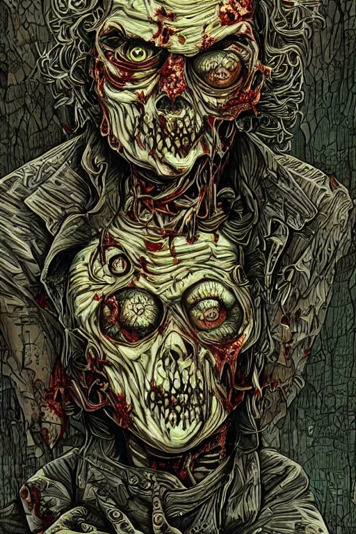 Prompt: zombie selfie,, detailed, intricate, hyperrealism, by dan mumford