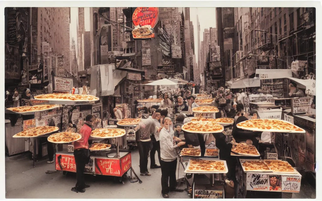 Prompt: cart street food pizza new york polaroid maurizio galimberti