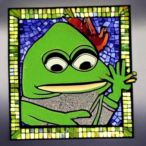 Image similar to pepe the frog church tinted windows mosaic Christian ultra decor flamboyant luxurious