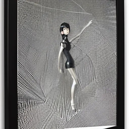 Image similar to lifelike by marcel duchamp, by takeshi obata raypunk, cubic zirconia. a variety of shapes & textures. the art installation is full of movement & energy, & the viewer can find new details with each look.