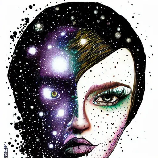 Prompt: woman portrait made out of galaxies, beautiful, cyborg, tim burton comic book art, realistic, highly detailed