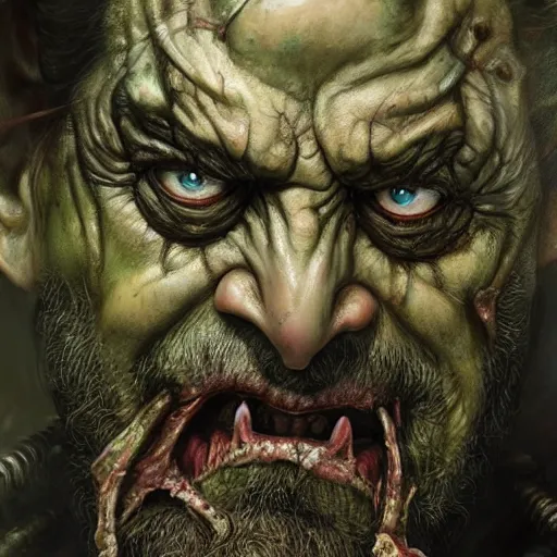 Image similar to closeup portrait shot of al pacino as nurgle, the lord of pestilence, the plaguefather, great corrupter, decay, highly detailed, digital painting, artstation, concept art, soft focus, depth of field, artgerm, tomasz alen kopera, peter mohrbacher, donato giancola, wlop, boris vallejo