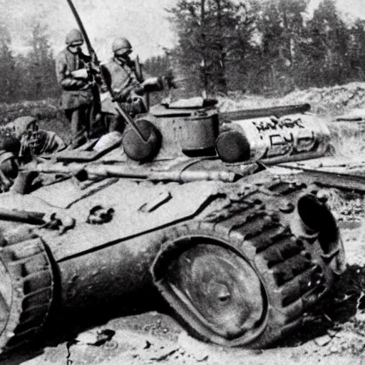 Prompt: a towed barrel, eastern front, ww 2, historical picture