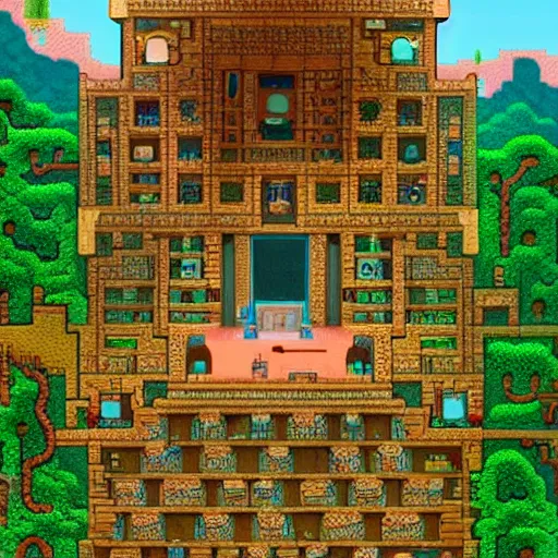 Image similar to portal to terraria. detailed. rule of thirds. intricate. sharp focus. wide angle. unreal engine 8 k. painting by wes anderson