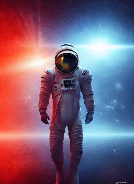 Image similar to poster art by craig mullins astronaut in futuristic dark and empty spaceship underwater. infrared glowing lights. complex and hyperdetailed technical suit. reflection and dispersion materials. rays and dispersion of light. volumetric light. 5 0 mm, f / 3 2. noise film photo. flash photography. unreal engine 4, octane render. interstellar poster